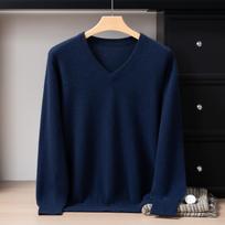 Men's 100% Cashmere V-Neck Sweater Solid Color Base Layer Business Casual Knitwear - Autumn/Winter New Arrival XXL dūminės pilkos spalvos