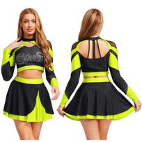 2-Piece Dance & Cheerleading Uniform for Women S-XXL: Eye-Catching Rhinestone Top & Contrast Skirt for Stage or Halloween S violetinė