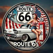 Vintažinis Route 66 metalinis skardinis ženklas 8 colių apvalus automobilio sienos dekoras 20x20 įvairiaspalvis