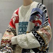 European & American Cartoon Christmas Pullover Sweater - Round Neck Jacquard Knit for Autumn/Winter 2XL raudona