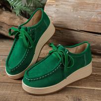 Suede Wedge Loafer Women's Round Toe Platform Lace-Up Lightweight Non-Slip Low-Top Shoes 36 žalia