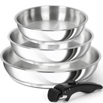 MICHELANGELO Stainless Steel Frying Pan Set 8  & 9.5  & 11  Kitchen Cooking Pans with Removable Handle Induction Compatible