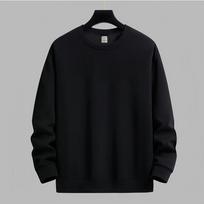 Men's Winter Fleece-Lined Sweatshirt: Solid Color, Round Neck, Long-Sleeve, Available in White & Black. Perfect for Spring and Autumn. M juoda