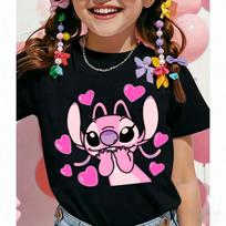 2026 New Disney Friend Cute Stitch Kids Short T-shirt Boys and Girls Christmas Outfit Summer Fashionable Kids T-shirt 110