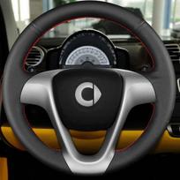 Juodos dirbtinės odos rankomis siūtos automobilio vairo apdangalai, skirti Smart Fortwo 2009-2013, Smart Forjeremy 2013 Blue Thread