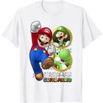 Super Mario Luigi Yoshi & Mario Portraits T-Shirt S balta