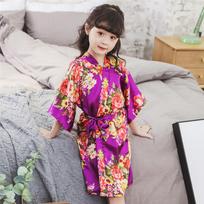 Vaikų bijūnų kimono chalatas Patogus elegantiškas satino naktinis chalatas vonios chalatas Kūdikio podiumo pasirodymo suknelė mergaitėms Vaikų kasdienė apranga 4 rožinė raudona spalva