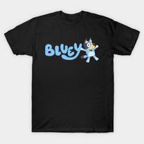 Vyriški juodi marginti marškinėliai Bluey logotipas Bluey nuotykiai Be pjūvio perdavimo popieriaus spauda Medvilniniai marškinėliai S juoda