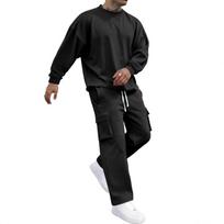 Madingas vyriškas 2 dalių oversized sportinis kostiumas Laisvalaikio gatvės stiliaus džemperis ir cargo kelnių komplektas Universalus XXXL dangaus mėlyna spalva