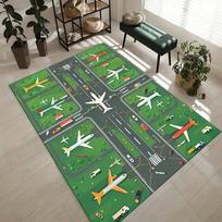Kids Play Mats Cartoon Airport Landing Strips Top View Aircraft and Airplane Arrival Carpet Kids' Bedroom Playroom Nursery Decor 40x60CM