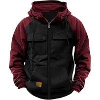 Men's Hooded Multi-Pocket Patchwork Sweatshirt - European & American Style, Spring/Autumn, Solid Color, Youth Sport Workwear XXXL armijos žalia spalva