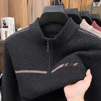 Men's 2025 Winter Wool-Cashmere Half-Zip Warm Knit Sweater 2XL juoda pilka spalva