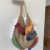Yogodlns Nauja Žuvelė Mielas Nertas Krepšys Didelės Talpos Atsitiktinis Austas Peties Krepšys Daugiaspalvis Rankų Darbo Nertas Krepšys 40x2x26cm geltona