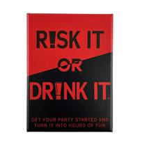 Risk It Or Drink It Smagus vakarėlio žaidimas studentams Kortų žaidimas Gėrimo žaidimas Priešgerimo naktis Linksmi iššūkiai Klausimai Suaugusiems