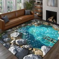 Abstract 3D Landscape Art Mat Soft with Realistic Cave and Ocean Suitable for Living Room Kitchen Bedroom Living Room Carpet 40x60cm