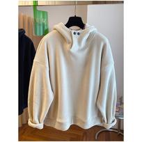 New Hooded Autumn Winter All-in-one Velvet Double-sided Polar Fleece Thermal Sweatshirt for Women Loose Thickened Top Pullover L pilka spalva