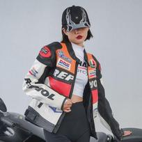 Spalvų blokų siuvinėta motociklininko striukė - Laisva odinė rudens apranga M
