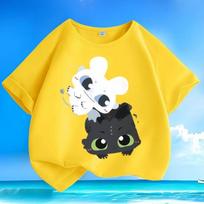 Summer New How To Train Your Dragon Printed Kids' T-shirt Stylish Crew Neck Loose Fit Breathable 100