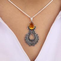 Citrine Gemstone 925 Sterling Silver Women Jewelry Pretty Oxidize Pendant 1.8  For Mother/Wife CP-45-6