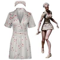 Zombie Nurse Cosplay Uniform Anime Silent Hill 2 Costume Bloodstain Dress Hat Set Halloween Party Role Play Terror Nurse Outfit S 40-45kg smėlis