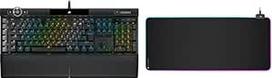"Corsair K100 RGB" optinė-mechaninė žaidimų klaviatūra juoda ir MM700 RGB išplėstinis žaidimų pelės kilimėlis su medžiaginiu paviršiumi (paviršius 930 × 400 mm, USB šakotuvas su dviem prievadais) juodas