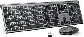 "iClever" 2.4G belaidės klaviatūros ir pelės komplektas, įkraunamas per USB-C, pilno dydžio, plona, plona ir patvari klaviatūra, skirta "Windows 7/8/10", "Mac OS