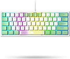 "LexonElec K61" 60 % procentų žaidimų spalvinga klaviatūra Mini balta ir žalia PC RGB apšvietimas - UK išdėstymas QWERTY Estetinė klaviatūra Mieloji - Mechaninė Ergonomika Kawaii - Nešiojamam kompiuteriui