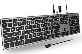 "Macally" UCZKEYHUBACSG Išplėstinė USB-C klaviatūra su 2 USB-A ir 1 USB-C prievadais ir JAV QWERTY išdėstymu, kosminės pilkos spalvos
