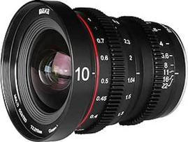 "Meike" 10 mm T2.2 didelės diafragmos rankinio fokusavimo mažų iškraipymų APS-C S35 formato 6K mini pagrindinis kinematografinis objektyvas, suderinamas su "Fujifilm X Mount" fotoaparatais X-T3 X-T20 X-T10 X-T2 X-T4 X-Pro2 X-E3 X-T1