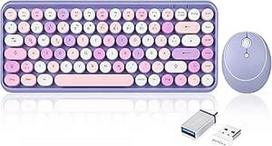 "Perixx" PERIDUO-713PP belaidės mini klaviatūros ir pelės derinys - retro apvalios klavišų galvutės - pastelinės violetinės alyvinės spalvos - vokiškas QWERTZ išdėstymas