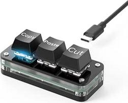 3 mygtukų mini klaviatūra - "Copy Paste Cut" - mechaninė RGB žaidimų klaviatūra, programuojama, makro, pasirinktinė, kompaktiška, C tipo, skirta "Windows" ir "Mac" (juoda, "Copy/Paste/Cut")