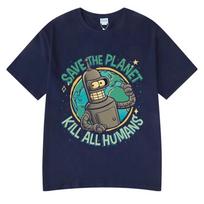 Funny Save The Planet Kill All Humans Robot Graphic Print Tops Men Women Short Sleeve Tshirt Oversized Cotton Tees for fans S