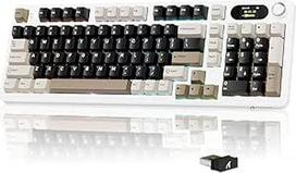 MAMBASNAKE × "Attack Shark X98 Pro" 96 % belaidė žaidimų klaviatūra, išmanusis LED ekranas ir sukamoji rankenėlė, BT/2.4G/USB-C mechaninė RGB QWERTY klaviatūra, karšto keitimo tarpinė, 4000 mAh (balta ir ruda)