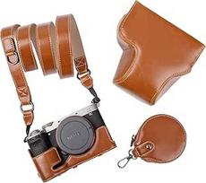 MUZIRI KINOKOO "Sony A7C II" dėklas, retro PU odos apsauginis dėklas "Sony A7C2/A7C II/Alpha 7C II" fotoaparatui su apatine anga - su peties dirželiu ir laikymo krepšeliu - rudas