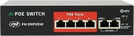 PNI komutatorius POE SWPOE42 4 POE 100Mbps prievadai ir 2 UP Link 100Mbps prievadai 65W AI išplėtimo funkcija iki 250 m 4kV apsauga nuo žaibo