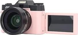 Skaitmeninis fotoaparatas, "WiFi" 48 MP automatinio fokusavimo 4K vaizdo kamera, 16x skaitmeninio priartinimo vaizdo kamera su 3 colių 180° sulankstomu ekranu, nuimamu plačiakampiu objektyvu, kompaktiškas rožinis fotoaparatas
