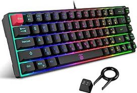Snpurdiri 60 % procentų žaidimų klaviatūra, ergonomiška maža mini žaidimų klaviatūra, tyli kompaktiška RGB apšvietimo klaviatūra, skirta "Windows", kompiuteriui, nešiojamajam kompiuteriui, žaidimams (68 klavišai, juoda)