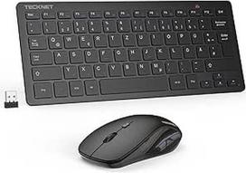 TECKNET mini belaidė klaviatūra ir pelė Ultra plona 2.4G ergonominė klaviatūra "Quiet Touch" 15 m atstumu Nešiojamoji klaviatūra ir pelė asmeniniam kompiuteriui/išmaniajam televizoriui/kompiuteriui (ispanų kalba, su Ñ)