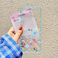 Skirta Samsung Galaxy Z Flip 7 dėklas INS Korėja Lapai Gėlės Skaidrus telefono dėklas skirtas Samsung ZFlip7 Z Flip7 5G Mėlynas gėlių korpusas Galaxy Z Flip7
