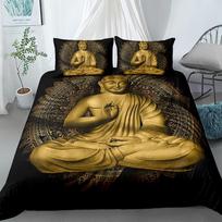 Mandala Buda Antklodės Užvalkalų Rinkinys Karališko Dydžio Egzotiškas Etninis Bohemiškas Lovos Patalynės Rinkinys Auksinės Juodos Lotoso Gėlės Nuostabus Antklodės Užvalkalas EU Single(135*200cm)3pcs