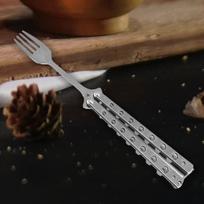 Drugelio Šakutė Praktikai Lauko Stalo įrankiai Mokymai Medžioklei Griliui Argent handle brown