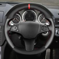 Rankomis siuvama juodo zomšo automobilio vairo apdangalas Mercedes Benz SLR klasės SL klasės AMG 63 65 SLK klasės AMG 55 2009-2012 Red Thread