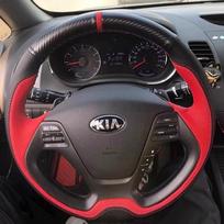 For Kia K3 2013 K2 2015 Ceed Cee'd 2013 2014 Hand-Stitched Non-Slip Black white  Leather Car Steering Wheel Cover 1