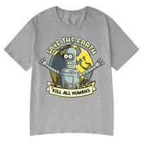 Save The Planet Kill All Humans Funny Robot T Shirts Men Women Clothing Retro Short Sleeve Tshirts Oversized Tee Summer Shirt S