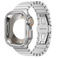 Metal Case+Stainless Steel Strap for Apple Watch Band Ultra 3 2 49mm 11 10 46mm Protective Shell Upgrade Iwatch 9 8 7 SE 45mm 44 49mm (Ultra 3 2 1) sidabras