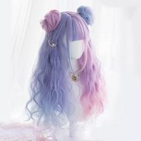 Lolita Sintetinis Perukas Mėlynas Rožinis Bob Ilgų Bangų Perukai Moterims Genshin Impact Perukas Cosplay Kasdienis Šviesus Violetinis Perukas 65CM