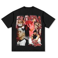 Rapper Eminem SLIM SHANDY Print 100% Pure Cotton Men T-shirt Retro Hip-hop Street Rock Fashion Plus-size Short-sleeve Clothing S gray