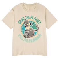 Funny Save The Planet Kill All Humans Robot Graphic Print T Shirt Women Fashion Summer Short Sleeve T-shirt Clothing XS juoda