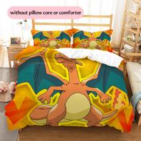 Charmander Pokémon rašto patalynė Namų dekoracija Gimtadienio dovana (1 * užvalkalas antklodei + 2 * užvalkalai pagalvėms, be užpildo) 135x200cm