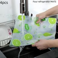 4 vnt. Vandeniui atsparūs šaldytuvo kilimėliai - Atsparūs drėgmei, Neslystantys, Plaunami, Daugkartinio naudojimo, EVA medžiaga, Naujas citrinos raštas 4pcs